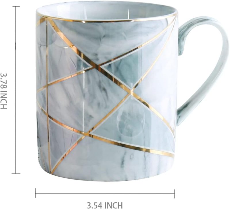 Marble Coffee Mug,  Elegant Ceramic Mug Cup Creative Golden Coffee Cup with Handle for Breakfast Milk for Men Women,14 oz (Gray+Green) - Image 2