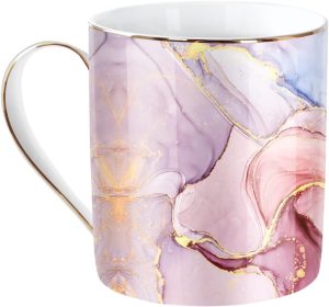 Ceramic Mug for Women, Coffee Water Mug Cup Marble Design with Handle for Home Office, Decorative Cute Coffee Tea Cup for Girls Teachers Colleagues, 14 oz, Pink Marble