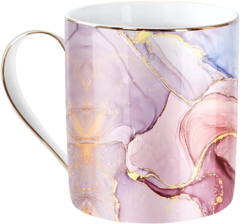 Ceramic Mug for Women, Coffee Water Mug Cup Marble Design with Handle for Home Office, Decorative Cute Coffee Tea Cup for Girls Teachers Colleagues, 14 oz, Pink Marble