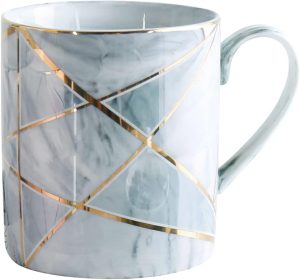 Marble Coffee Mug,  Elegant Ceramic Mug Cup Creative Golden Coffee Cup with Handle for Breakfast Milk for Men Women,14 oz (Gray+Green)