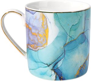 Ceramic Mug for Women, Cute Coffee Water Mug Cup for Christmas Holiday, Marble Design with Handle for Home Office, Decorative Coffee Tea Cup for Women Men, 14 oz, Green Marble