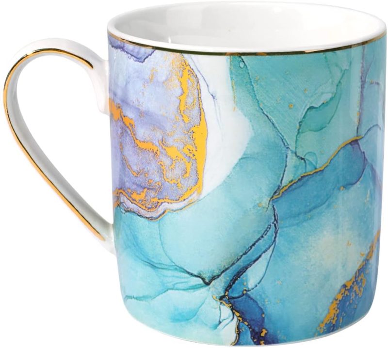 Ceramic Mug for Women, Cute Coffee Water Mug Cup for Christmas Holiday, Marble Design with Handle for Home Office, Decorative Coffee Tea Cup for Women Men, 14 oz, Green Marble