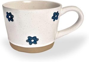 Ceramic Coffee Mug (12 Oz), Best for Latte, Cappuccino, Tea &... Artsy Mug, Hand Made Style, Best For gift. Double Wall Ceramic and Clay Fusion. (Flower)