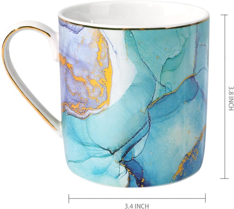 Ceramic Mug for Women, Cute Coffee Water Mug Cup for Christmas Holiday, Marble Design with Handle for Home Office, Decorative Coffee Tea Cup for Women Men, 14 oz, Green Marble - Image 2
