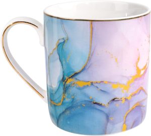 Ceramic Mug for Women, Cute Coffee Water Mug Cup for Christmas Holiday, Marble Design with Handle for Home Office, Decorative Coffee Tea Cup for Women Men, 14 oz, Colorful Marble