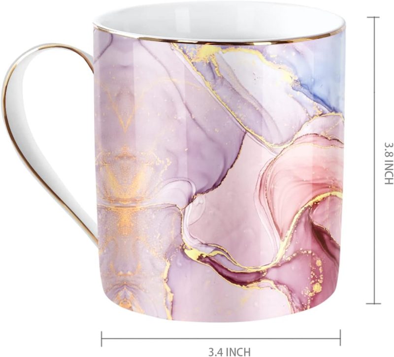 Ceramic Mug for Women, Coffee Water Mug Cup Marble Design with Handle for Home Office, Decorative Cute Coffee Tea Cup for Girls Teachers Colleagues, 14 oz, Pink Marble - Image 2