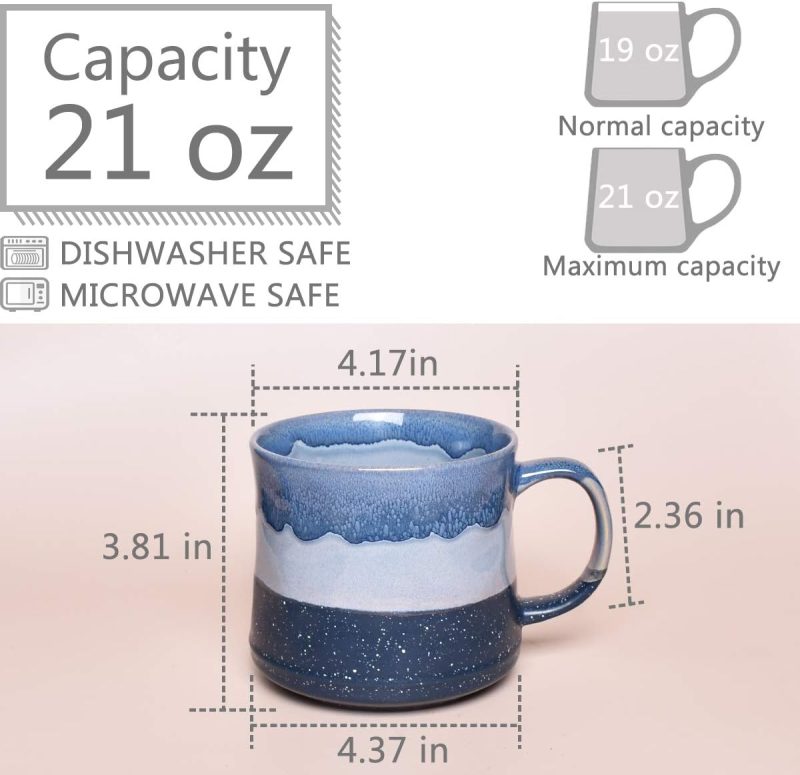 Large Ceramic Coffee Mug, Big Tea Cup for Office and Home, 21 Oz, Dishwasher and Microwave Safe, 1 PCS… (Blue) - Image 2