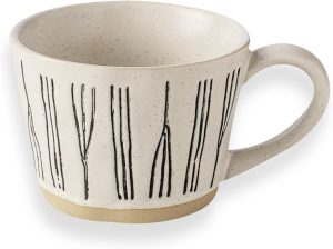 Ceramic Coffee Mug (12 Oz), Best for Latte, Cappuccino, Tea &... Artsy Mug, Hand Made Style, Best For gift. Double Wall Ceramic and Clay Fusion. (Minimal Lines)