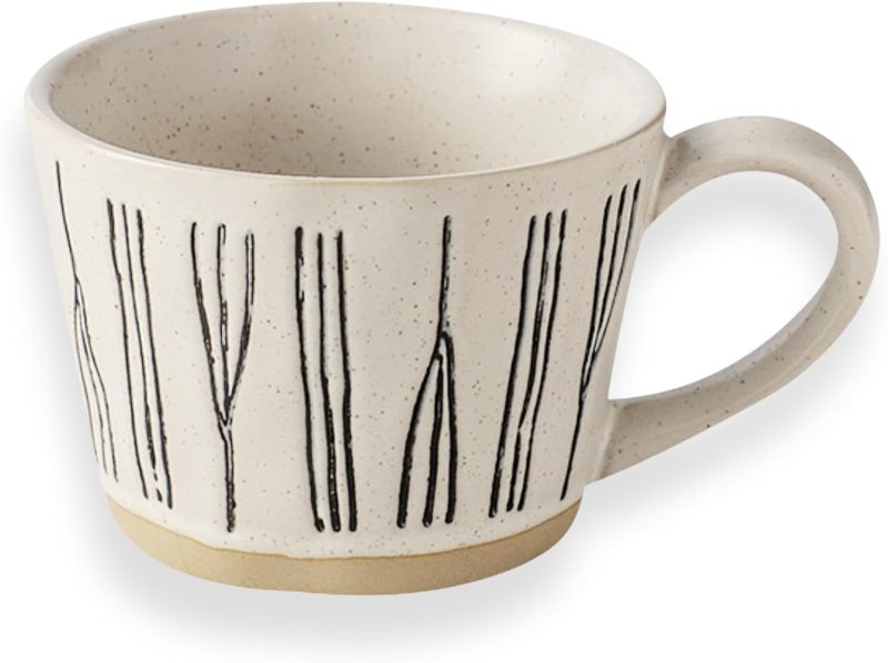 Ceramic Coffee Mug (12 Oz), Best for Latte, Cappuccino, Tea &... Artsy Mug, Hand Made Style, Best For gift. Double Wall Ceramic and Clay Fusion. (Minimal Lines)