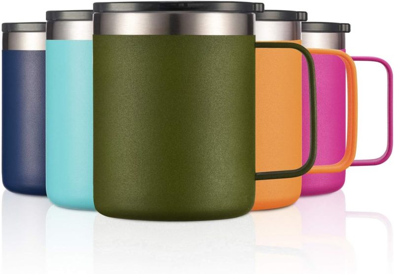 12oz Stainless Steel Insulated Coffee Mug with Handle, Double Wall Vacuum Travel Mug, Tumbler Cup with Sliding Lid, Army Green - Image 2