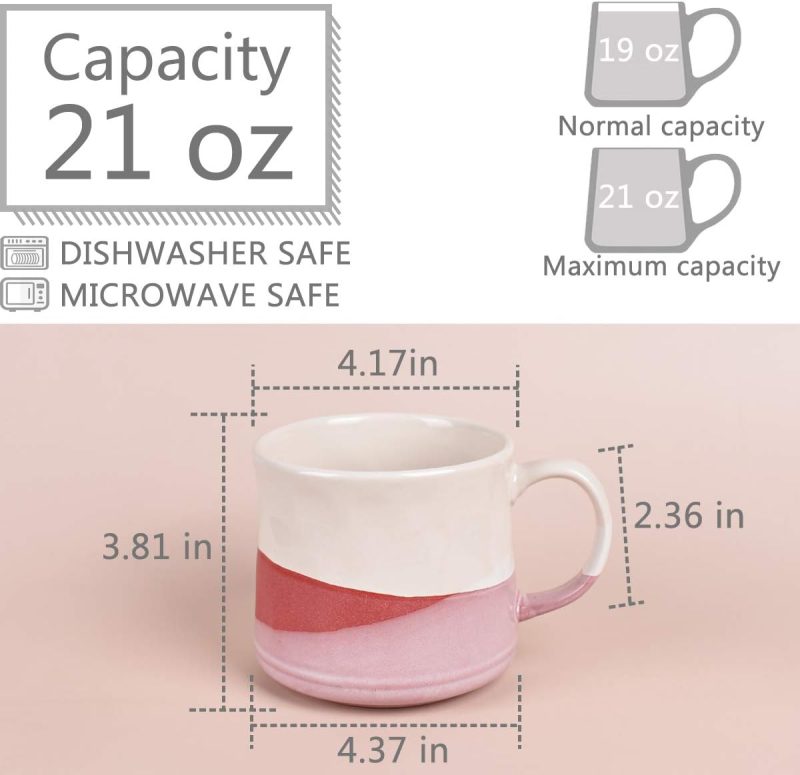 Large Stoneware Coffee Mug, Big Tea Cup for Office and Home, 21 Oz, Dishwasher and Microwave Safe, 1 PCS (Geometry-Red) - Image 2