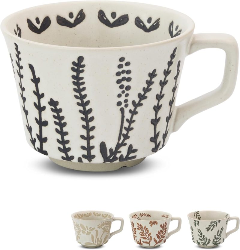 Ceramic Coffee Mug, 12 oz Novelty Unique Teacup with Large Handle, Stoneware Cup for Tea Mocha Latte Cappuccino Espresso (1 Pack, Grass)