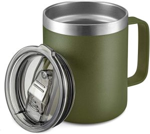 12oz Stainless Steel Insulated Coffee Mug with Handle, Double Wall Vacuum Travel Mug, Tumbler Cup with Sliding Lid, Army Green