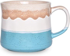 Large Ceramic Coffee Mug, Big Tea Cup, 7 Colors to Choose, 21 Oz, Dishwasher and Microwave Safe, 1 PCS (Blue&White)