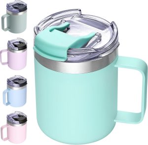 12oz Insulated Coffee Mug Cup with Handle, Stainless Steel Travel Coffee Mug with Flip Lid, Double Wall Vacuum Coffee Tumbler,