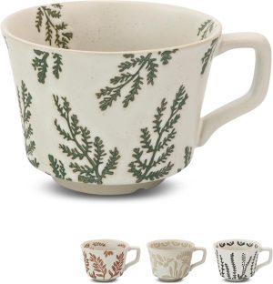 Ceramic Coffee Mug, 12 oz Novelty Unique Teacup with Large Handle, Stoneware Cup for Tea Mocha Latte Cappuccino Espresso (1 Pack, Leaf)