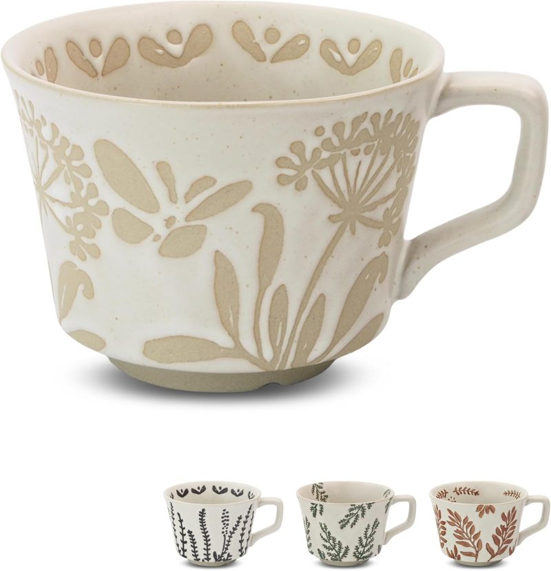 Ceramic Coffee Mug, 12 oz Novelty Unique Teacup with Large Handle, Stoneware Cup for Tea Mocha Latte Cappuccino Espresso (1 Pack, Butterfly)