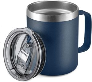 12oz Stainless Steel Insulated Coffee Mug with Handle, Double Wall Vacuum Travel Mug, Tumbler Cup with Sliding Lid, Navy