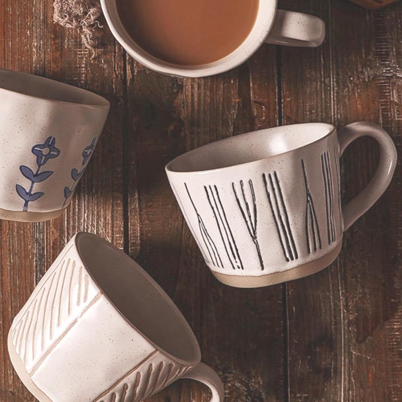 Ceramic Coffee Mug (12 Oz), Best for Latte, Cappuccino, Tea &... Artsy Mug, Hand Made Style, Best For gift. Double Wall Ceramic and Clay Fusion. (Minimal Lines) - Image 2