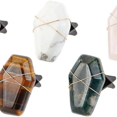 5pcs Coffin Shape Crystal Stones Car Vent Clips Natural Gemstone Car Air Vent Clips Hexagon Stones Car Accessories with Copper Wire for Car Air Vent Accessory - 5 Style