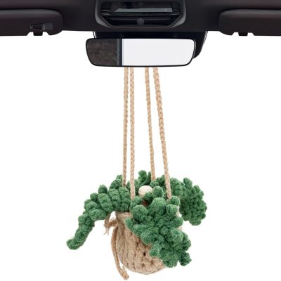 2 PCS Crochet Car Air Freshener, 12ml Empty Car Diffuser Bottle with Crochet Hanging Plant Basket, Hanging Fragrance Oil Diffuser for Car Interior Decor, Car Accessories