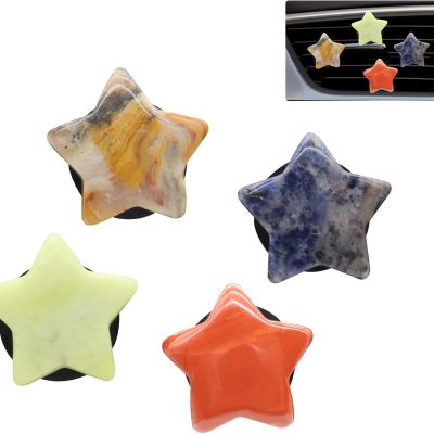 Boho Car Decor,4pcs Stars Car Air Freshener Vent Clips,Natural Stone Crystals Air Vent Clips,Hippie Decorations Accessories for Women,Best Wishes for Lover Friends