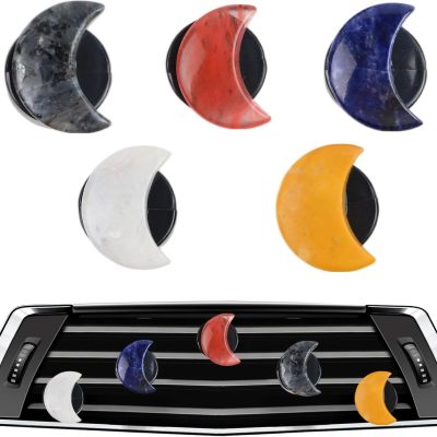 Crystal Moon Car Vent Clips Accessories - 5Pcs Colorful Natural Quartz Stone Air Fresheners Dashboard Decorations, Cute Cars Interior Decoration for Women Gift