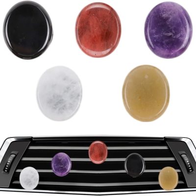 Colorful Crystal Car Vent Clips - 5Pcs Natural Quartz Stone Air Fresheners Dashboard Decorations, Cute Cars Interior Decoration Accessories for Women Lover and Friend Gifts