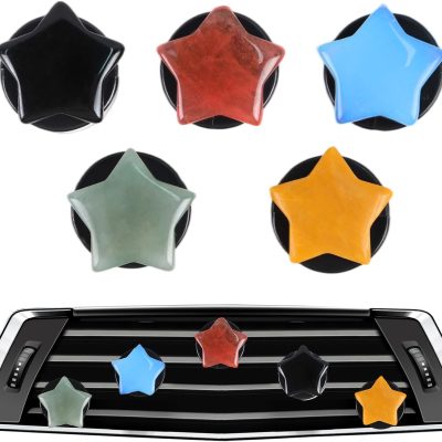 Crystal Star Car Vent Clips - 5Pcs Natural Quartz Stone Car Fresheners Dashboard Decorations, Cute Cars Interior Decoration Accessories for Women Lover and Friend Gift