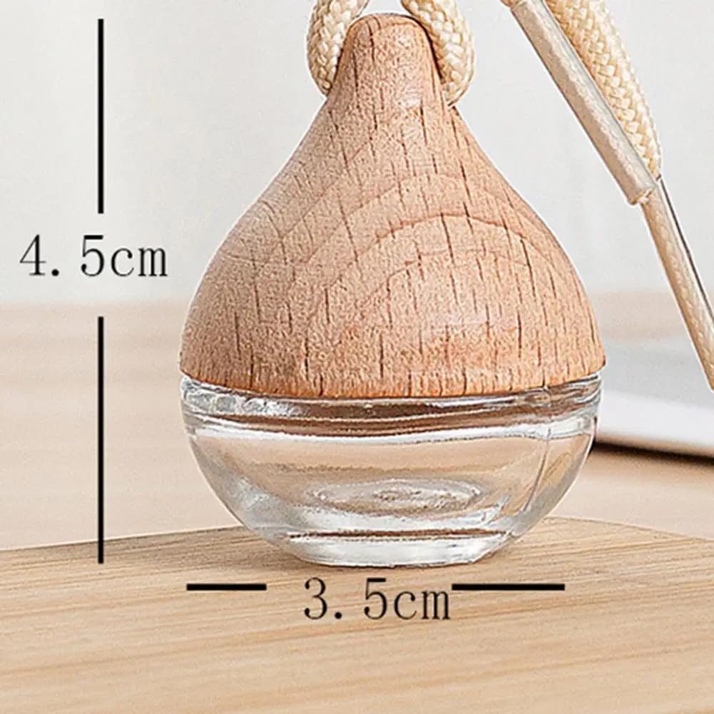 3-Pack Car Air Freshner Bottle 6ml Refillable Pendant with Wood Lid Elimination Air Diffuser Perfume Bottles for Essential Oils Car Decor Accessories, Frosted Glass (3 Pcs, Clear Glass)