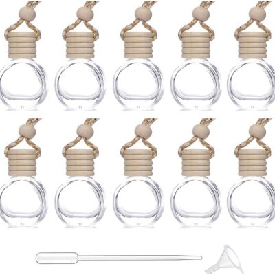 Car Aromatherapy Essential Oil Diffuser Bottle,10 Pack Car Air Freshener Bottle Empty Hanging Perfume Bottle Fragrance Decor Accessories Auto Window Ornament (round)