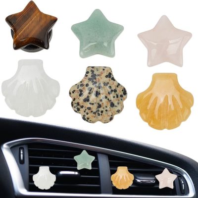 6 Pcs Natural Stone Car Vent Clips, Cute Star SeaShell Air Freshener Vent Clips Boho Stone Accessories for Women Men Car Interior Decor, 2 Shapes
