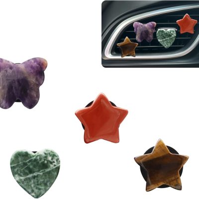 Boho Car Decor,4pcs Natural Stone Car Air Freshener Vent Clips,Butterfly Stars Heart Crystal Stones Dashboard Decoations Hippie Accessories for Women,Best Wishes for Lover Friends