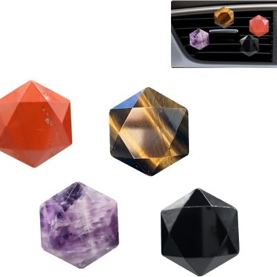 Boho Car Decor,4pcs Natural Stone Car Vent Clips Air Fresheners,Crystal Hexagram Star Hippie Interior Dashboard Decorations Accessories for Women Men