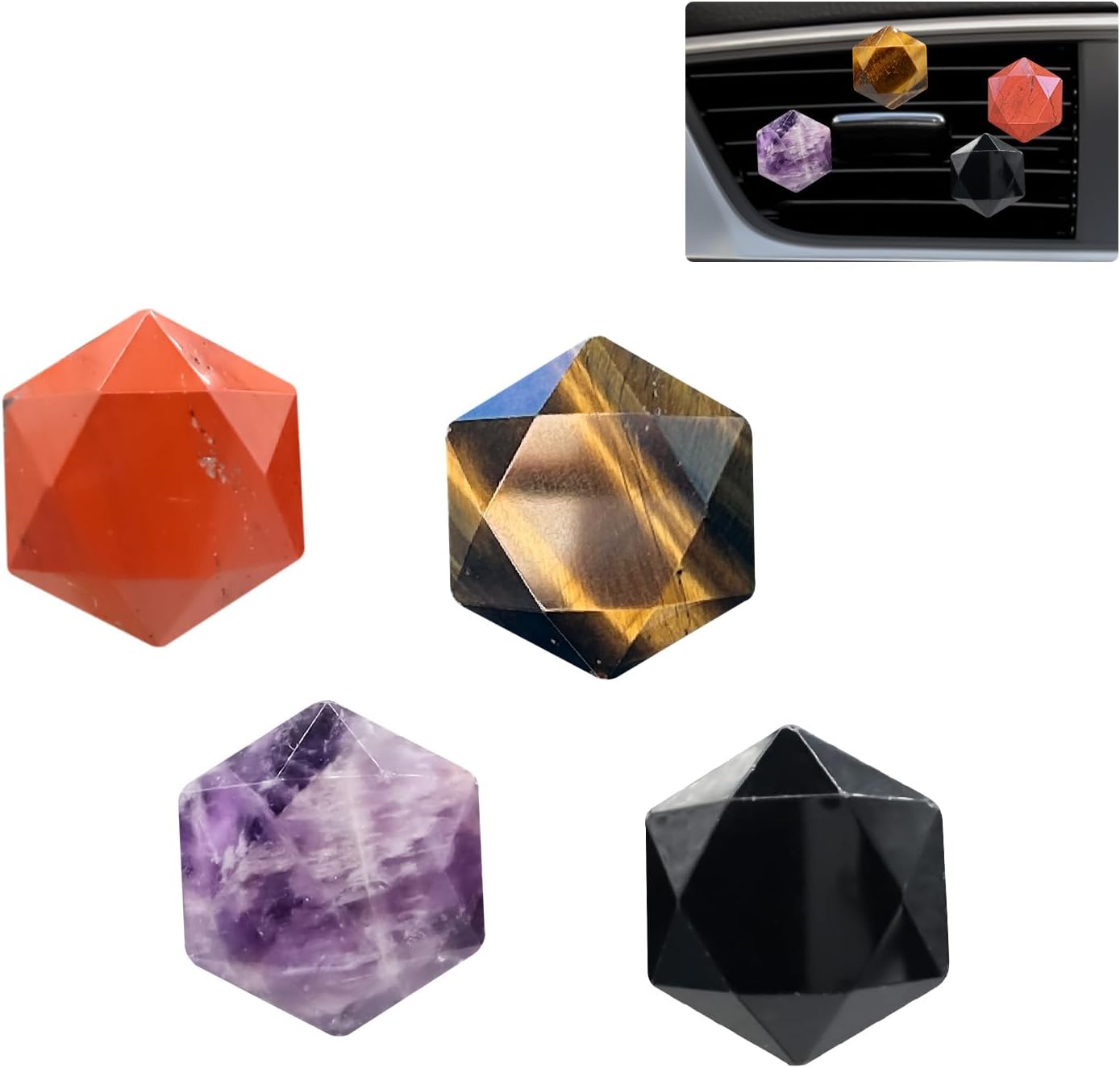 Boho Car Decor,4pcs Natural Stone Car Vent Clips Air Fresheners,Crystal Hexagram Star Hippie Interior Dashboard Decorations Accessories for Women Men