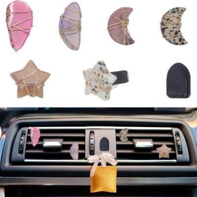 6pcs Star Moon Natural Stone Car Air Vent Clips with Hook Gemstone Car Vent Clips Quartz Crystals Car Vent Clips Teardrop Stones with Copper Wire for Car Air Vent Accessory -6 Styles