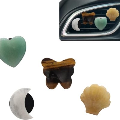 Boho Car Decor,4pcs Natural Stone Car Air Fresehenr Vent Clips,Moon Seashell Heart Butterfly Crystal Dashboads Accessories for Women,Best Wishes for Lover Friends