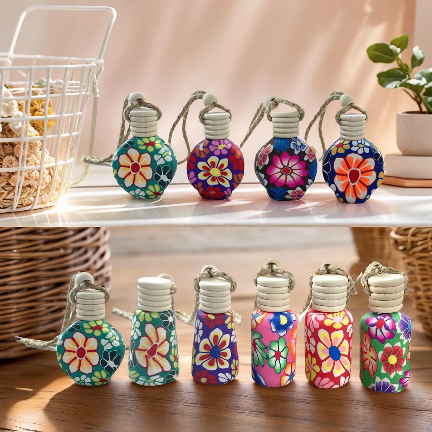 20Pcs 15ml Glass Car Diffuser Bottles Empty Bulk,Hanging Car Diffusers for Essential Oils,Refillable Car Air Freshener for Fragrance Perfume Aromatherapy with Flowers Women Home Decor,Color Random