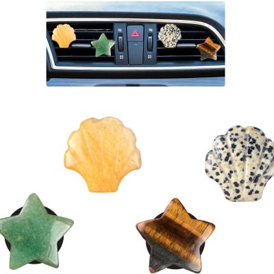 Boho Car Vent Clips,4pcs Beach Car Decor Air Freshener Diffuser Vent Clips,Pentagram Stars Seashell Natural Stone Decoations for Women,Best Wishes for Lover and Friend