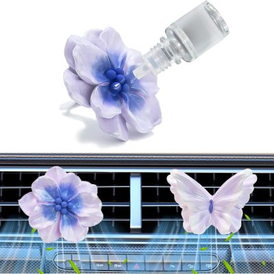 2 PCS Butterfly and Flower Diffuser Stone Air Vent Clip Accessories,Air Conditioner Vent Clip,Car Air Freshener,Dashboard Accessories,Car Interior Decoration for Woman(Purple,Jasmine)