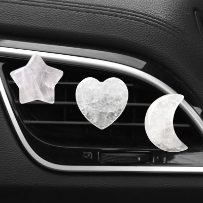 Set of 3 Crystal Stone Car Air Vent Clips, Moon Star Heart Quartz Charm Car Air Freshener Clip, Air Conditioning Outlet Clip, Cute Car Interior Decoration Accessories for Men Women (White, Unscented)