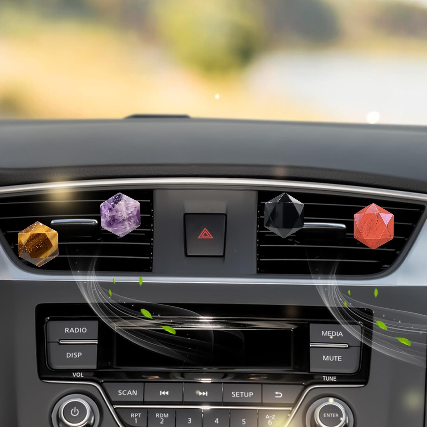 Boho Car Decor,4pcs Natural Stone Car Vent Clips Air Fresheners,Crystal Hexagram Star Hippie Interior Dashboard Decorations Accessories for Women Men