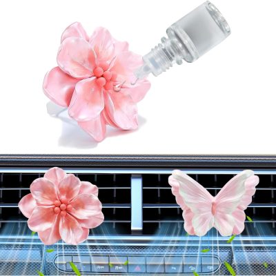 2 PCS Butterfly and Flower Diffuser Stone Air Vent Clip Accessories,Air Conditioner Vent Clip,Car Air Freshener,Dashboard Accessories,Car Interior Decoration for Woman(Pink,Jasmine)