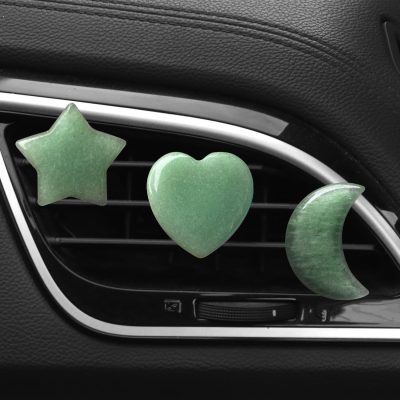 Set of 3 Crystal Stone Car Air Vent Clips, Moon Star Heart Quartz Charm Car Air Freshener Clip, Air Conditioning Outlet Clip, Cute Car Interior Decoration Accessories for Men Women (Green, Unscented)