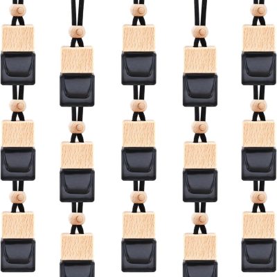 15 Pcs Hanging Car Air Freshener Bottle Empty Car Essential Oil Diffuser Bottles Pendant Black Glass Perfume Bottles Aromatherapy Fragrance Bottle Auto Ornaments Decor