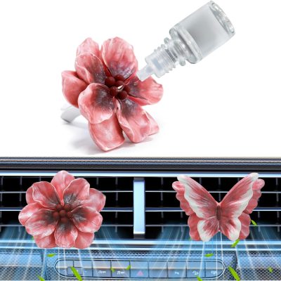 2 PCS Butterfly and Flower Diffuser Stone Air Vent Clip Accessories,Air Conditioner Vent Clip,Car Air Freshener,Dashboard Accessories,Car Interior Decoration for Woman(Red, Jasmine)