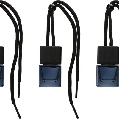 3pcs Hanging Car Air Freshener - Empty Black Diffuser Bottles for Essential Oils, Glass Perfume, Aromatherapy Ornament Cube for Auto, Home, Office Decoration, Pendant
