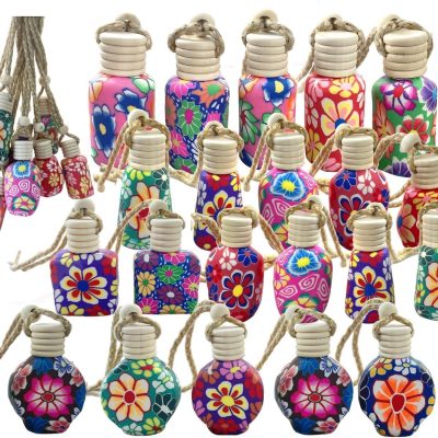 20Pcs 15ml Glass Car Diffuser Bottles Empty Bulk,Hanging Car Diffusers for Essential Oils,Refillable Car Air Freshener for Fragrance Perfume Aromatherapy with Flowers Women Home Decor,Color Random
