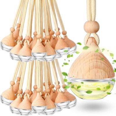 50 Pcs Car Essential Oil Hanging Bottle Empty Glass Diffuser Bottles Refillable Car Air Freshener Perfume Pendant Aromatherapy Fragrance Ornament Decor(Simple Style)