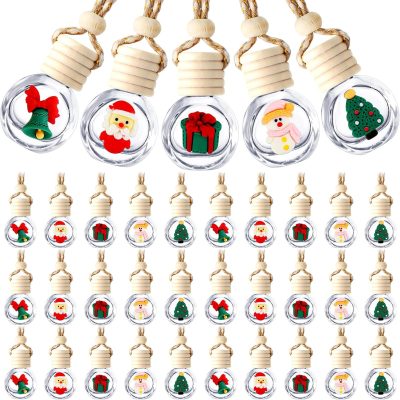 50 Pcs Hanging Car Air Freshener Car Diffuser Bottles Christmas Empty Glass Perfume Bottle Freshener Clear Diffuser Bottle Pendant for Essential Oil Fragrance Aromatherapy Bottles Ornament